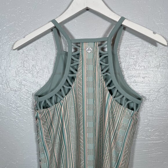 PrAna Women XS Green Tan Stripe Ardor Dress Racer Back Bra Shelf Athleisure - Picture 6 of 7